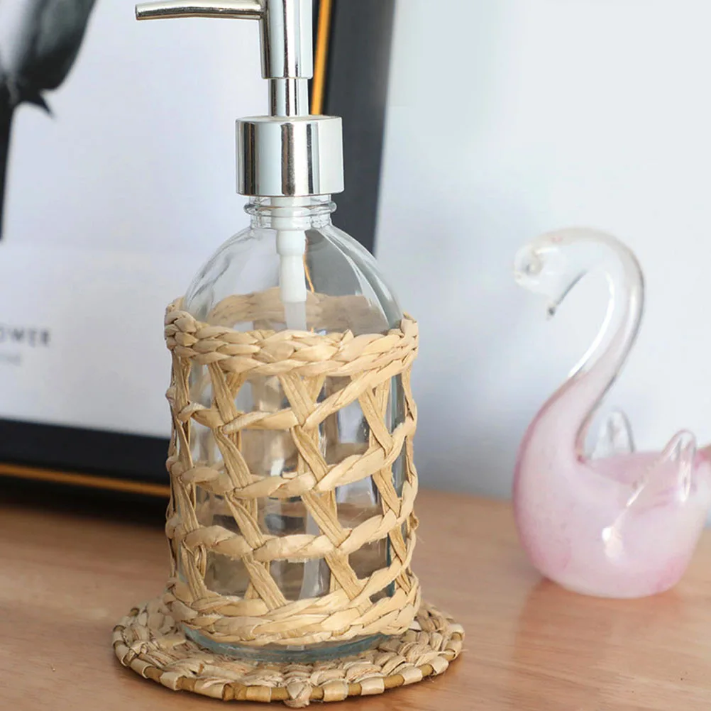 

5pcs Handwoven Straw Bottle Covers Lotion Vase Sleeve Rustic Woven Cup Holder Breathable Natural Bottle Sleeve For Home Kitchen