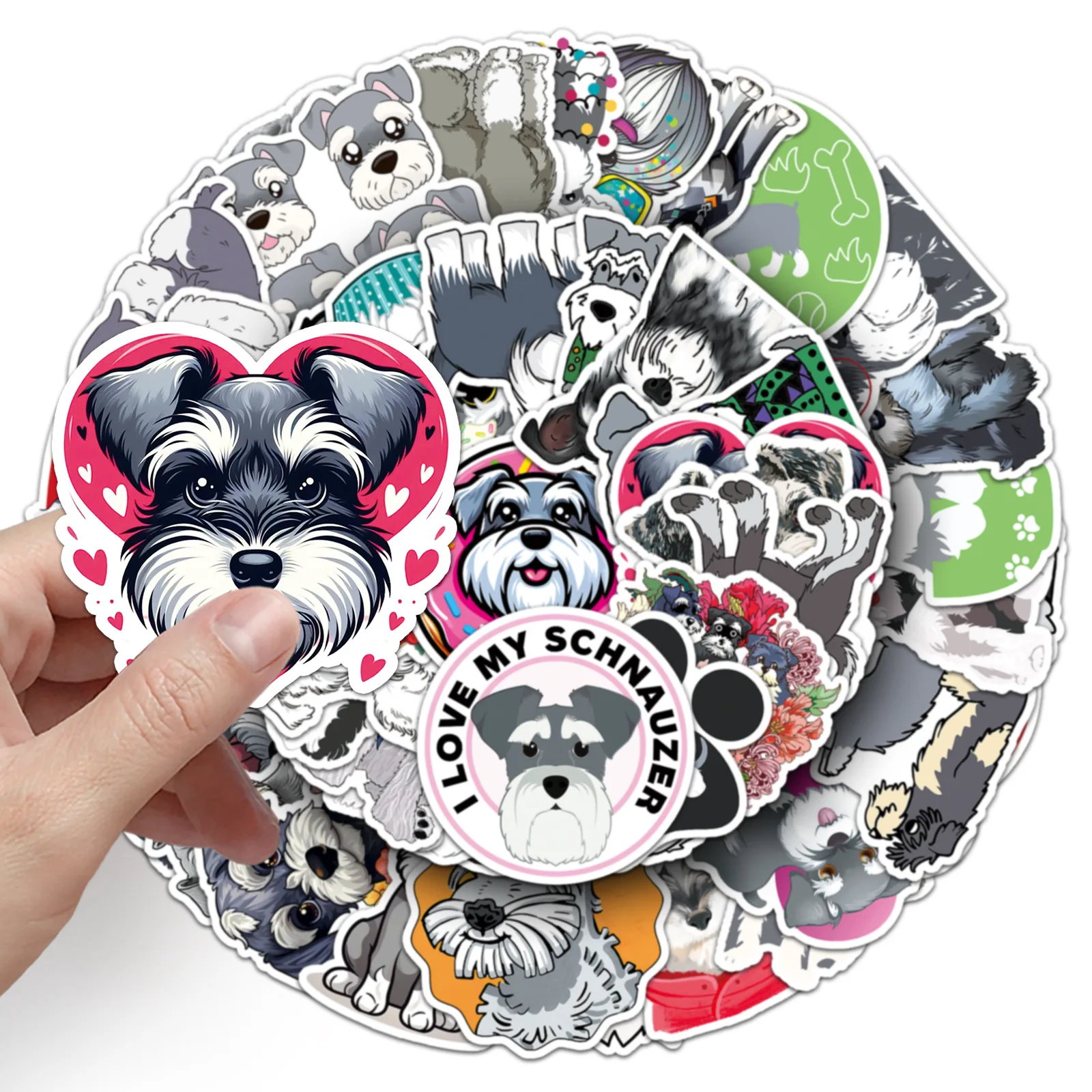 50 SZTUK Uroczych Naklejek z Psem, Wodoodporne, Kreskówkowe Naklejki z Sznaucerem, Graffiti, Dekoracje DIY na Gitarę, Laptop, Rower, Deskorolkę, Zabawki