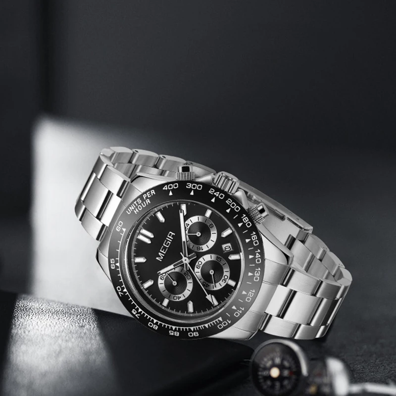 

MEGIR Fashion Watch For Men High Quality Luxury Stainless Steel Waterproof Classic Quartz Wristwatches Male Big Face Clock