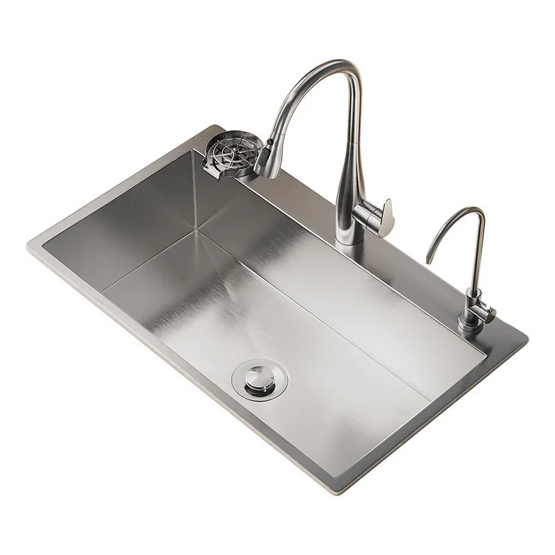 

Thickened SUS304 stainless steel sink on the counter basin, kitchen household under the counter large single sink dishwashing si