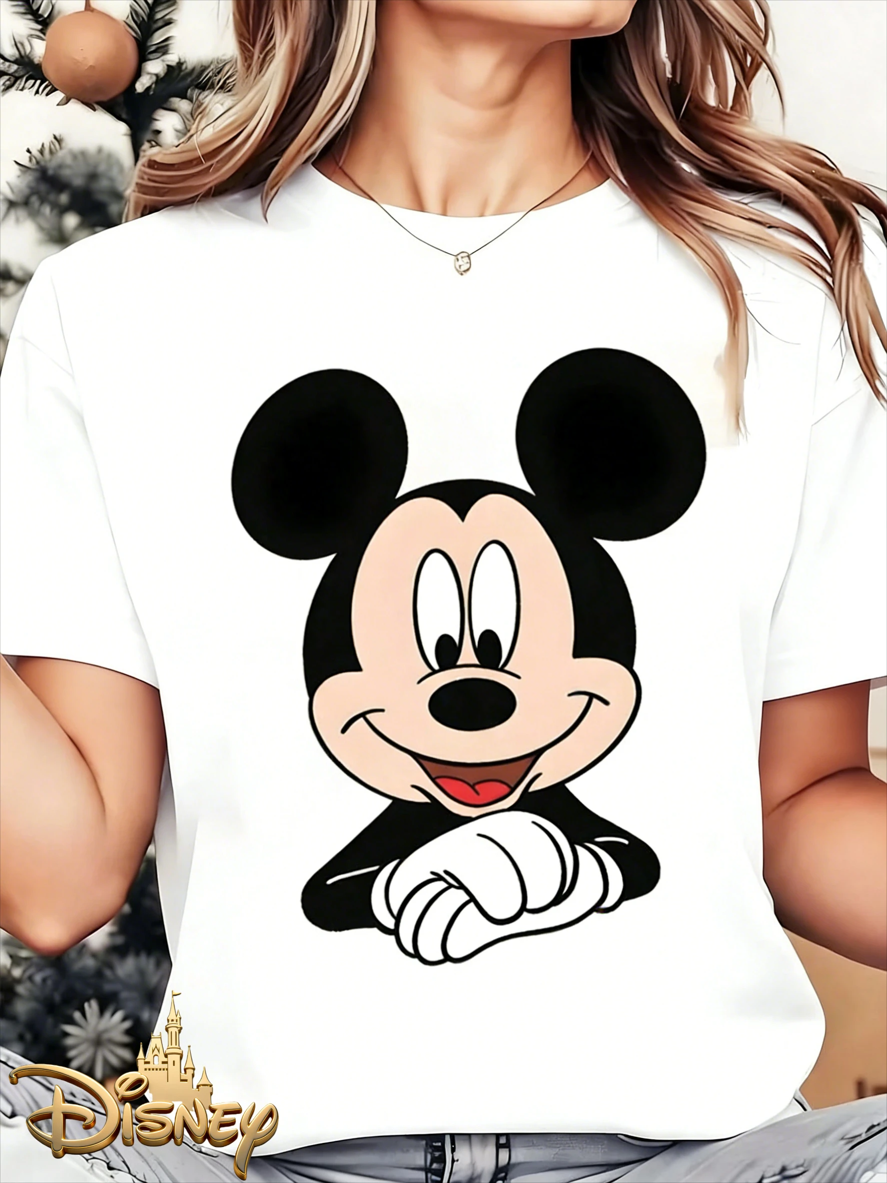 

Классическая футболка Disney с короткими рукавами и изображением Микки, мужская и женская, свободная повседневная футболка с мультяшным принтом для родителей и детей, весна-лето