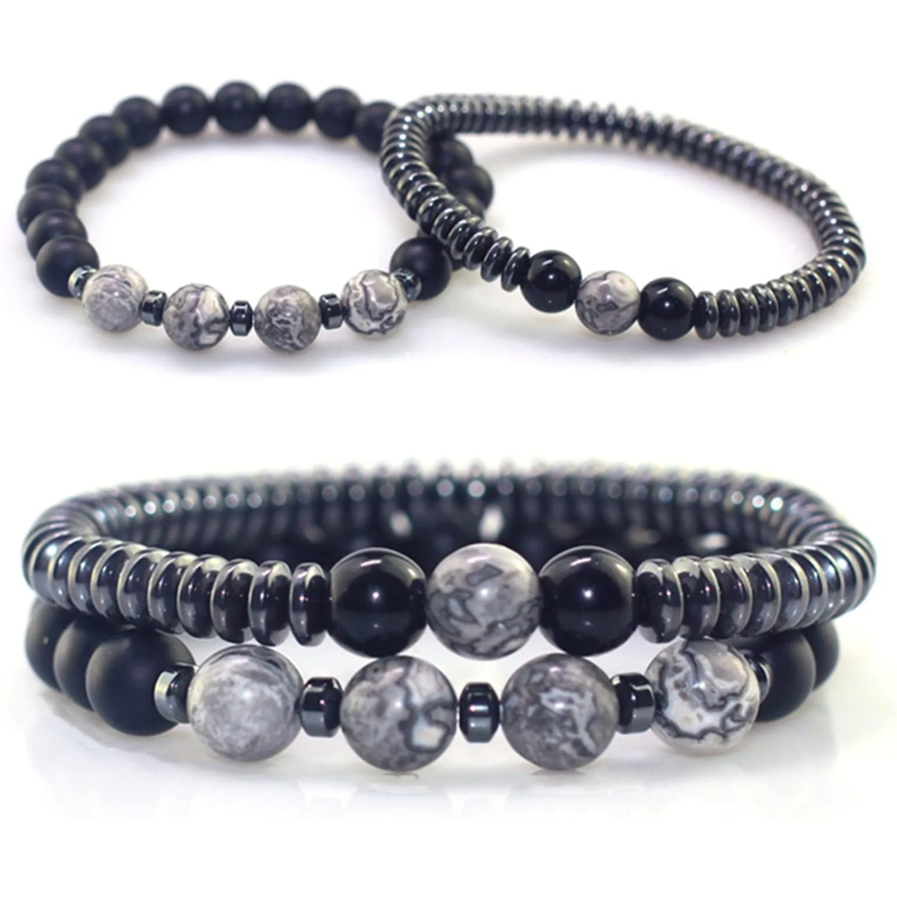Triple Protection Good Luck Bracelet - Magnetic Obsidian Men's and Women's Spiritual Buddhist Bead String (2pcs)