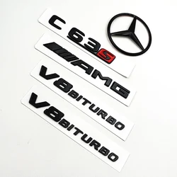 3D ABS Black C63S Logo Letters V8 BITURBO Badge Car Rear Star Sticker Trunk AMG Emblem For Mercedes Benz C63S AMG W205 C205