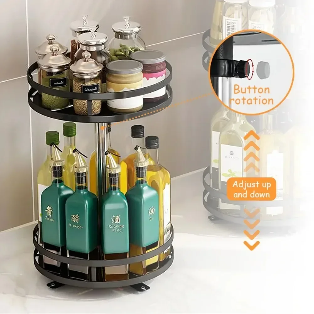 Rotating Storage Racks Spice Oil Vinegar Dispenser Condiment Holder Kitchen Organizer Multi-Layer Seasoning Adjustable Shelves