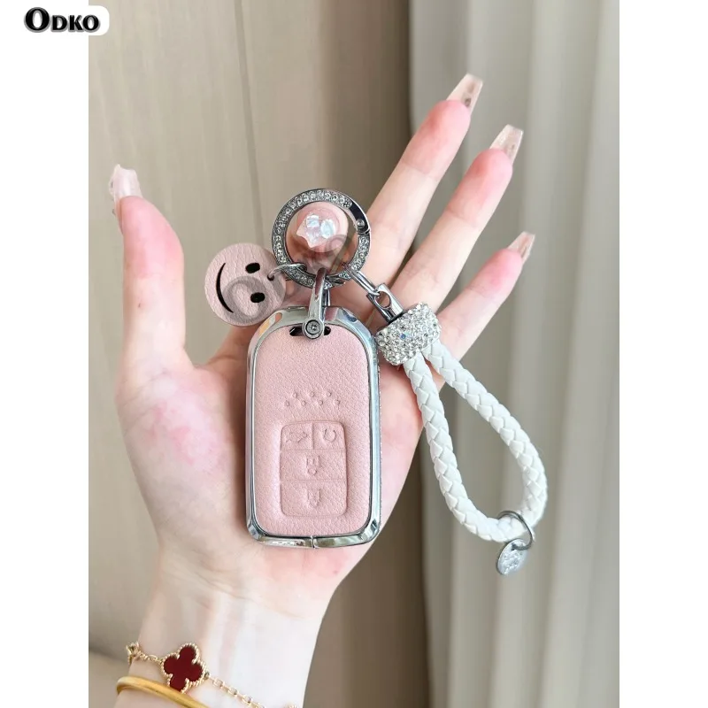 For Honda Civic CRV XRV FIT CRIDER Car Key Shell Fob Key Cover Case Holder Keychain Accessories simple Leather Key Case