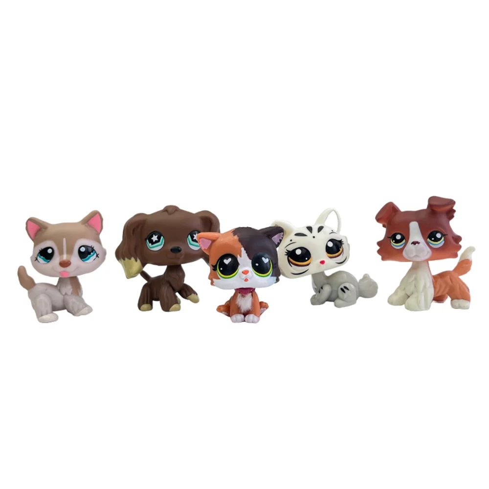 5pcs/set littlest pet shop toy Bobble head cute Stands Short Hair cats dachshund great dane collie spaniel dogs for girl lps