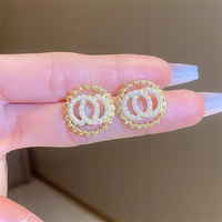 Elegant Luxury Double Circle Round Pearl Earrings for Women Exquisite Gold-plated Texture Earring Party Office Jewelry Accessory
