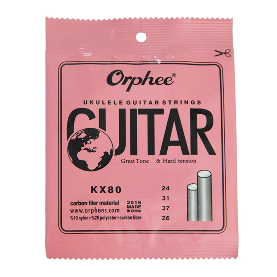 Orphee KX80 Ukulele-Saiten 10 % Nylon + 20 % Polyester + Kohlefaser 4 Saiten für Uklele