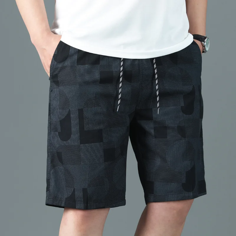 

2025 мужские шорты, летние мужские повседневные шорты со средней талией, деловые мужские шорты с принтом, пляжные эластичные классические шорты больших размеров, короткие Homme