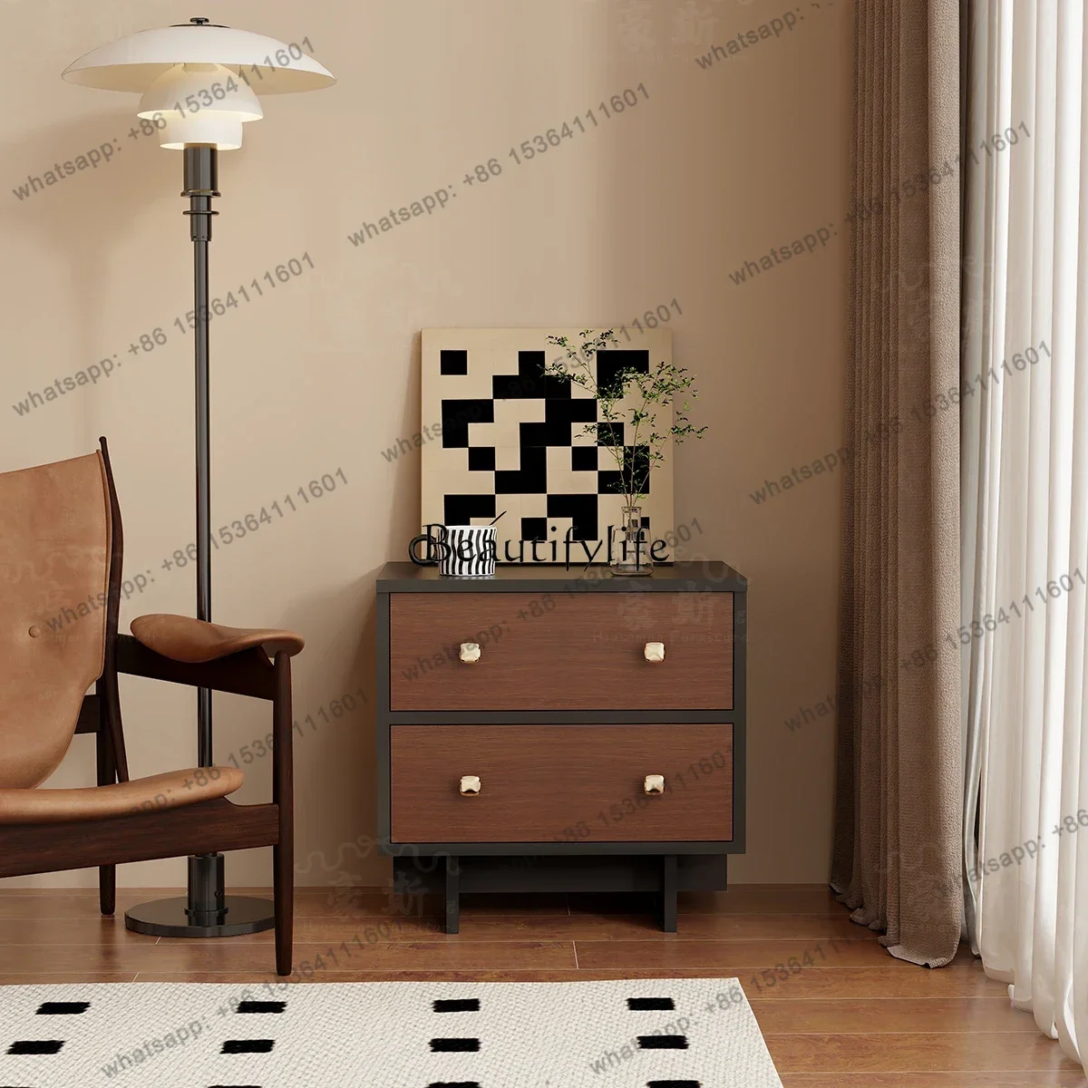 PJ American Rural Simple Sofa Side Cabinet Storage Bedside Table Antique Style