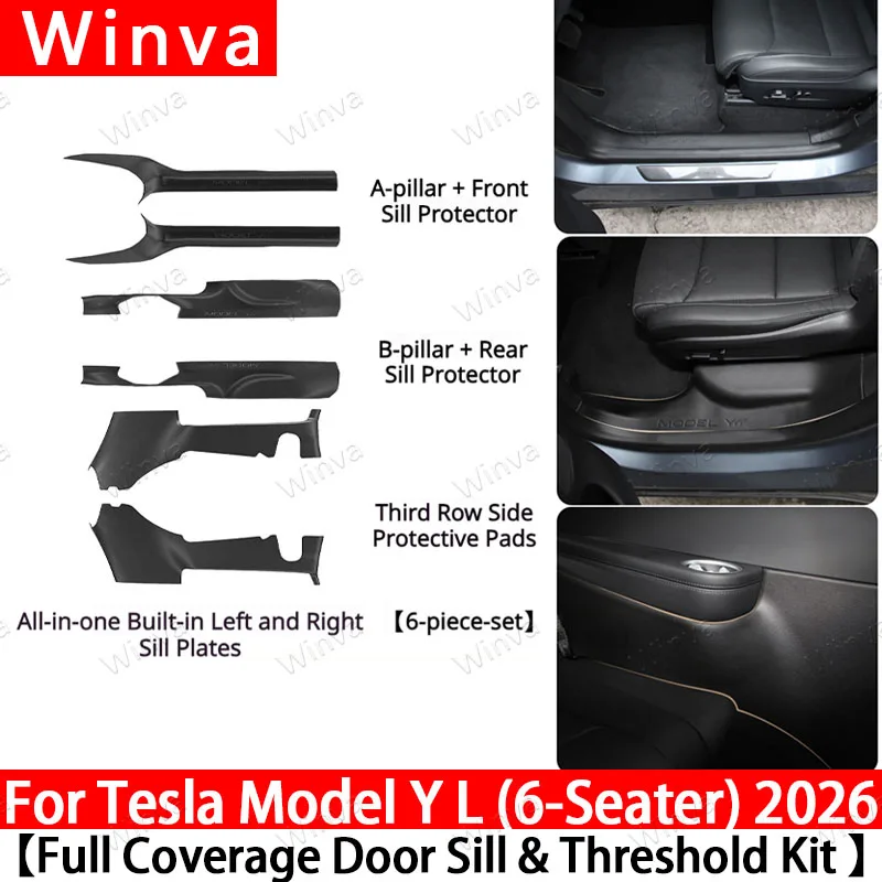 For Tesla New Launch 6Seat Model YL 2026TPE Front Rear Door Sill Protector Threshold Strip Anti-kick Guard Panel Car Accessories