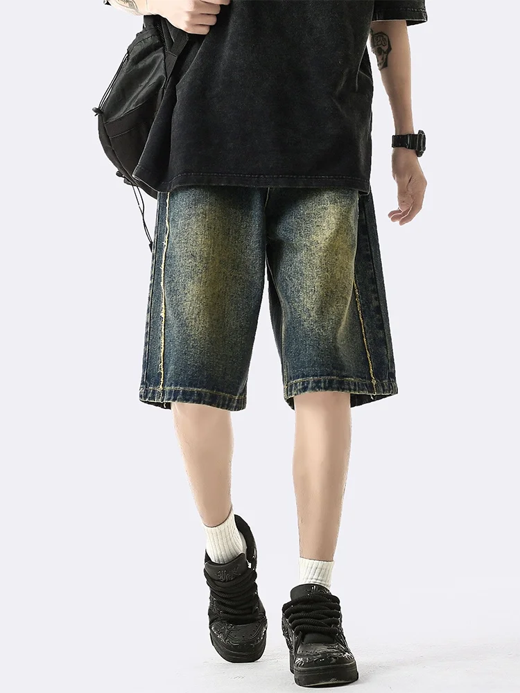 

WAINOT Широкие повседневные джинсы с пятью четвертью orts Ретро Wa Прямой крой Свободный крой ex American Sle Youth MOB Denim ...