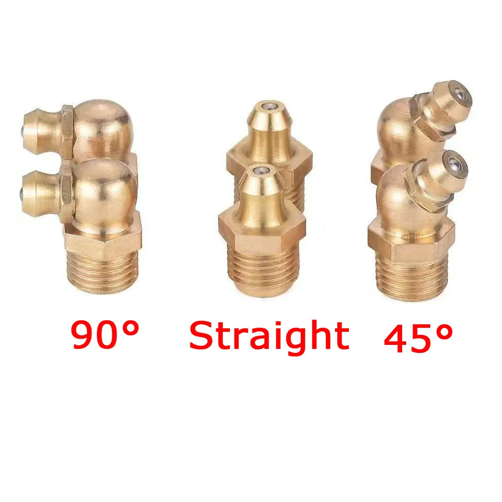 

12pcs Brass Hydraulic Grease Nipple Fittings Straight 45/90Degree Copper Oil Mouth Elbow Type Oil Zerk Fitting for Grease Gun