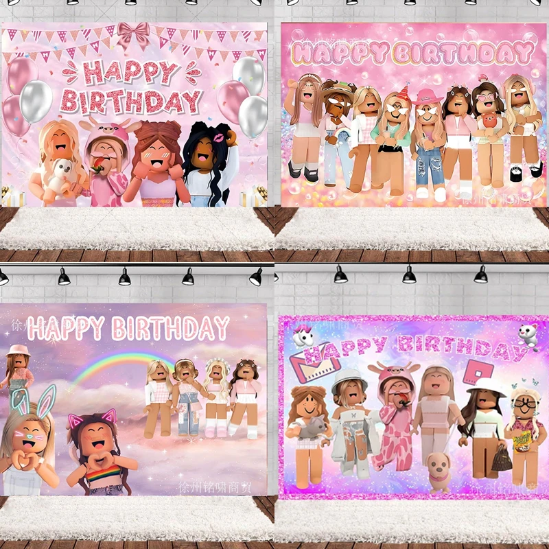 

Game Creative Cartoon Roblox Shower Vinyl Hot Backdrop Cloth Kids Birthday Photo Background for Party Decoration Boys Backdrop