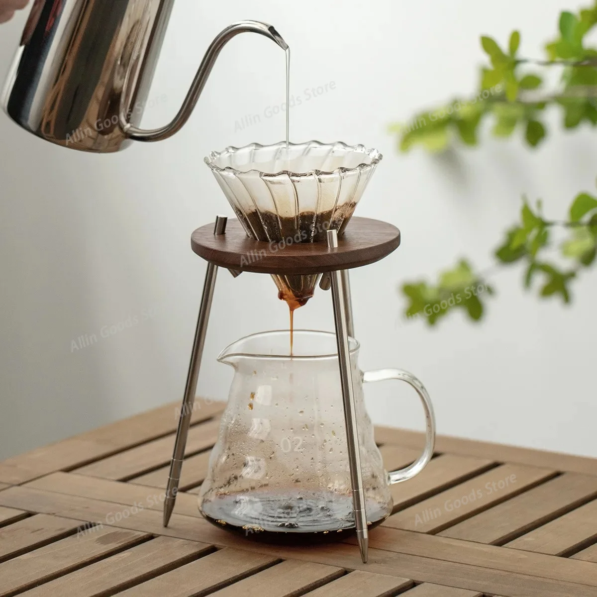 Japanese Style Vintage Black Walnut Pour Over Coffee Stand Portable Hand Brew Filter Holder Outdoor Camping Coffee Accessory