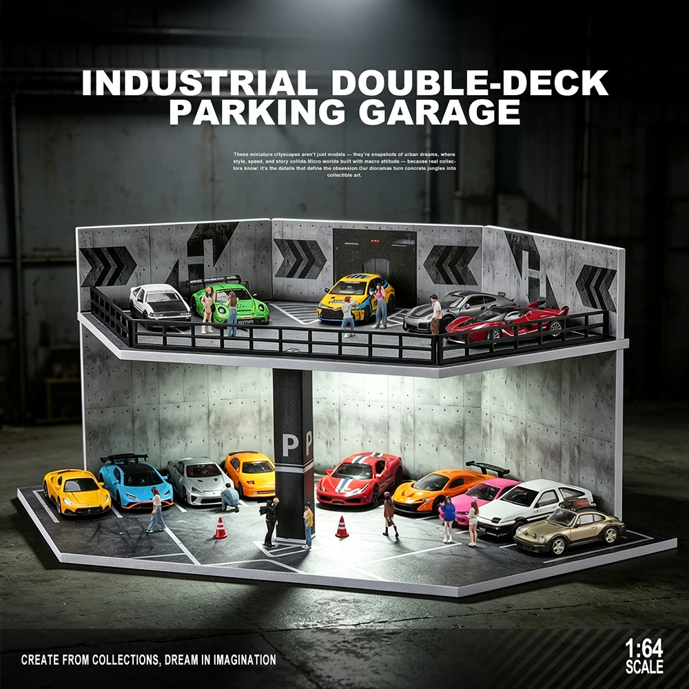 1/64 DIY Industrial Irregular Parking Garage Diorama Model Kit  Miniature Scene Display Stand for Collection (No Car)