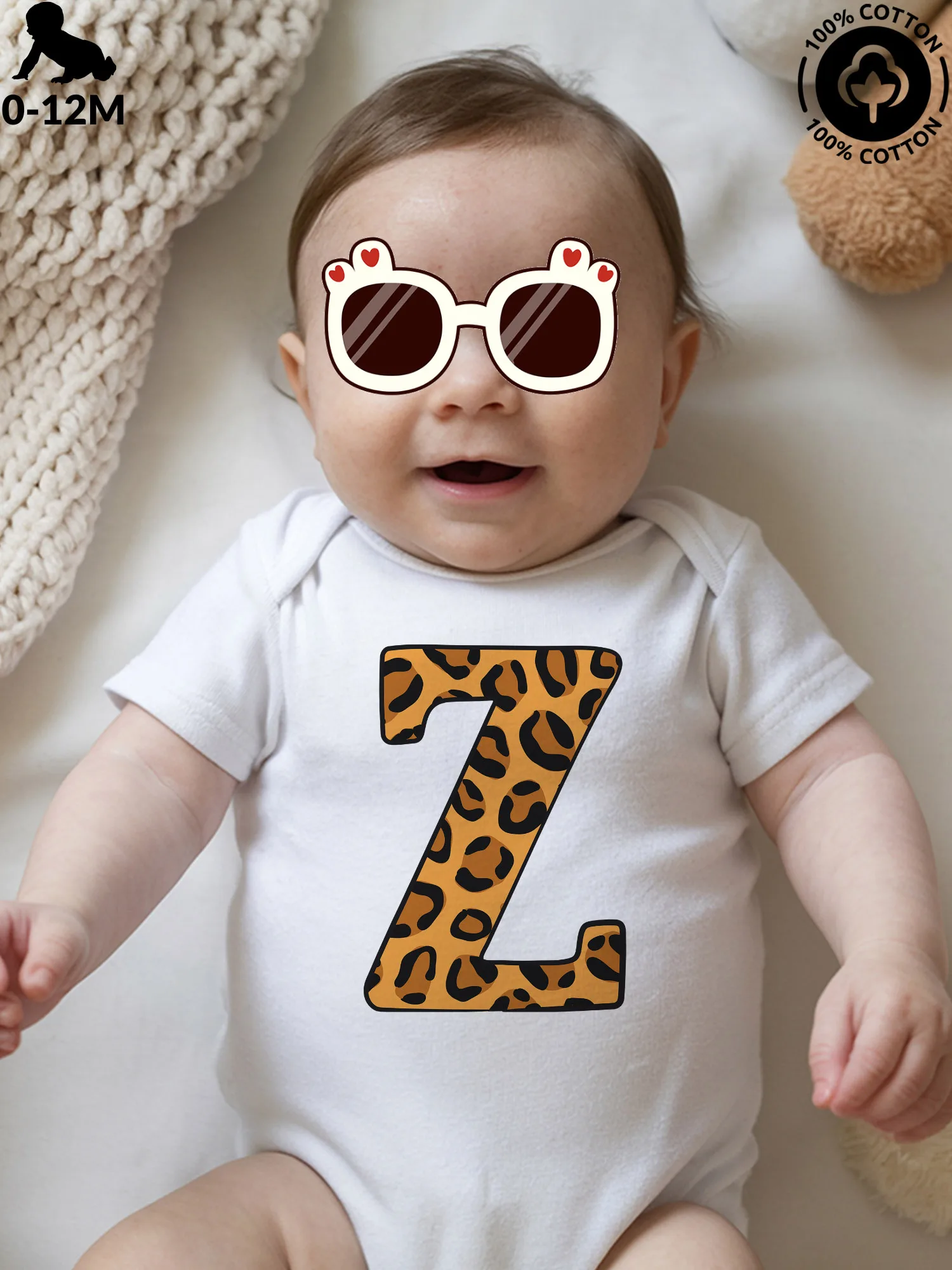 

Детский комбинезон-слип унисекс с леопардовым принтом и буквой Z, из чистого хлопка, мягкий, всесезонный, белый, 190 г/м²