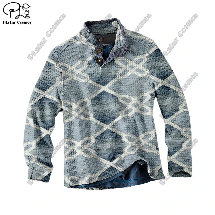 PLstar Cosmos new 3D printing tribal retro pattern series warm stand collar sweater Polo street casual unisex winter Polo L-9