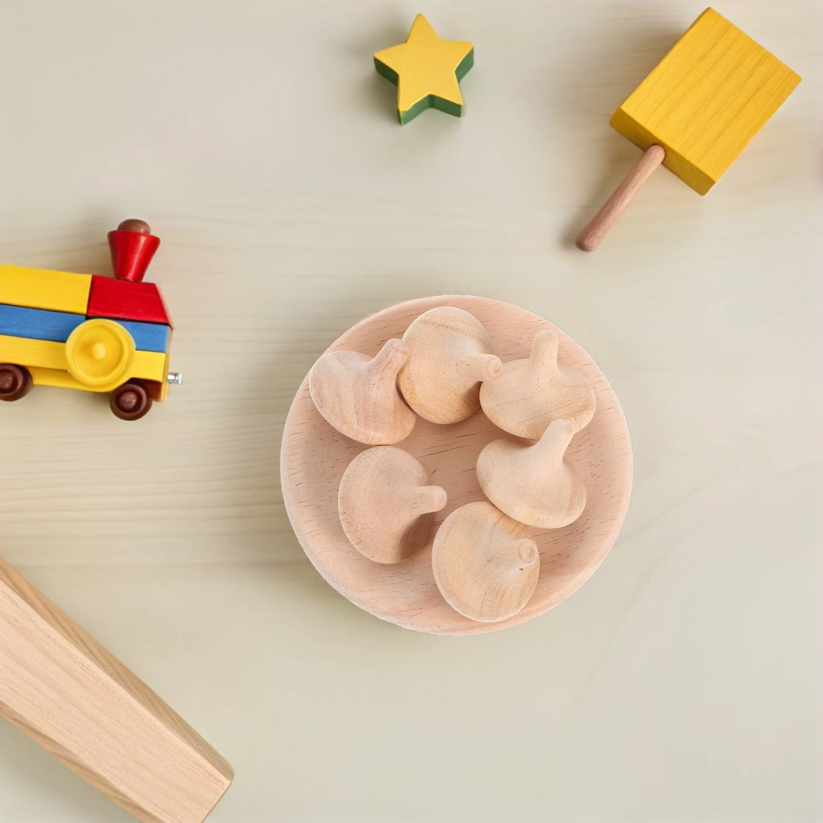 

6pcs Wooden Spinning Tops For Diy Unfinished Handmade Craft Projects Strengthen Family Bond Indoor Play