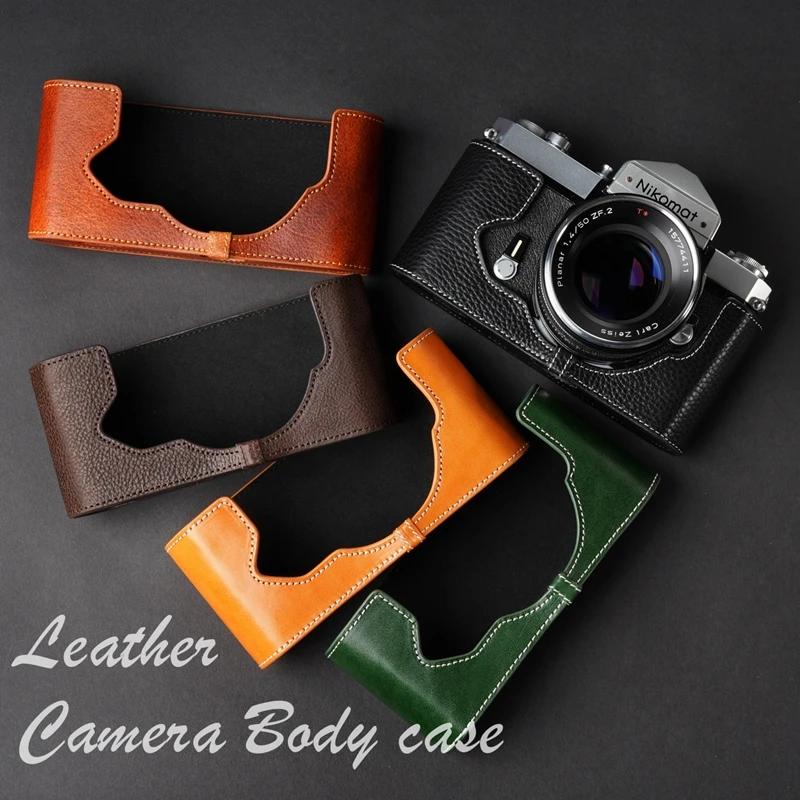 جلد طبيعي مصنوع يدويًا كاميرا نصف حافظة حقيبة كاميرا تصميم لنيكومات FTN FT FT2 3 EL EL2 ELW #2