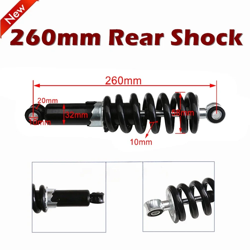 

TDPRO Motorcycle 260mm 10.3" Rear Shock Absorber Suspension 1200lbs10mm Spring for Dirt Pit Bike PW50 CRF50 70 ATV