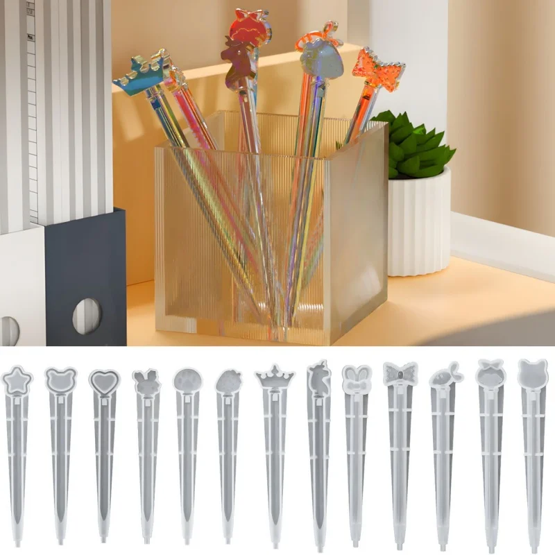 DIY Cute Ballpoint Pen Silicone Mold Multiple Styles Handmade Transparent Pen Crystal Epoxy Resin Molds Craft Gifts Making Tools