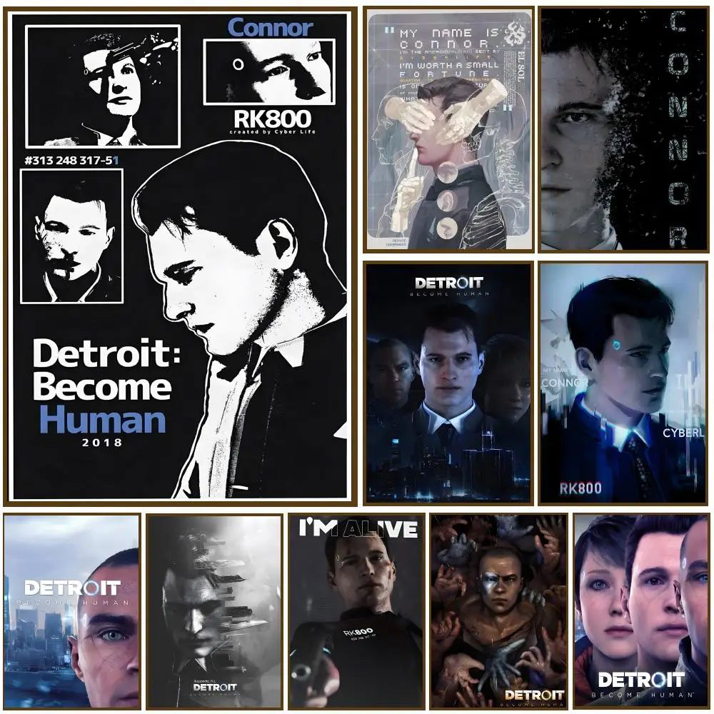 Detroit Become Human Anime Poster Self-adhesive Living Room Bedroom Party Bar Decor Moisture-proof Fade-resistant HD