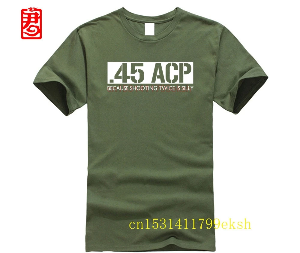 100% cotton o-neck custom printed T shirt 45 ACP because shooting twice is silly Funny gun shirt