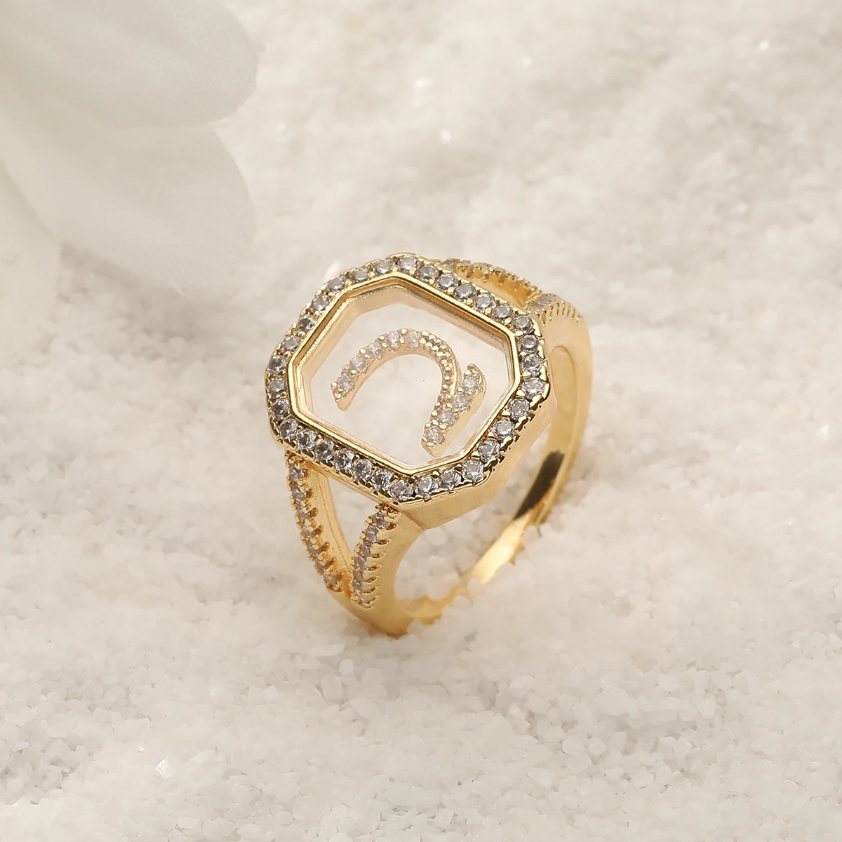2022 New Design Women\'s Fashion Ring Simple Zircon Arabic Letters Glass Square Design Ring Arabian Style Party Jewelry Accessory