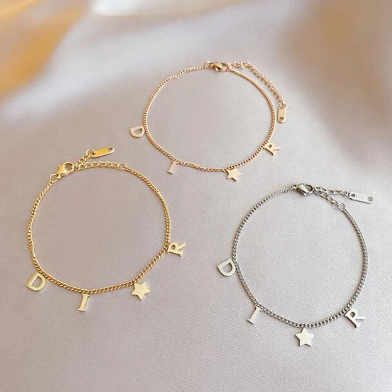 Korea New Fashion Letter Star Pendant Bracelet Woman Simple Vintage Stainless Steel Bracelet Luxury Original Jewelry Accessories