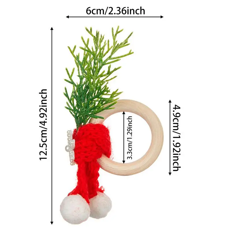 คริสต์มาสแหวนผ้าเช็ดปากชุดอาหารค่ําตกแต่งตารางแหวนผ้าเช็ดปากหมวกคริสต์มาสผ้าพันคอเข็มสนแหวนผ้าเช็ดปากชุด 6 Dining