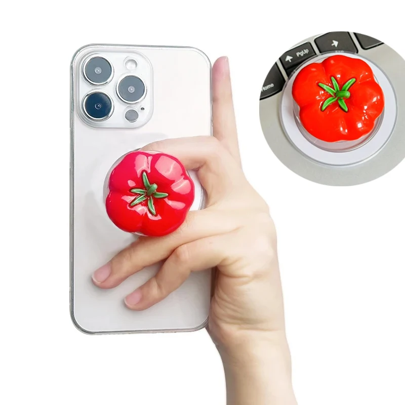 

Cute Tomato Phone Stand Socket Grip Phone Holder For iPhone 17 16 15 14 13 12 Samsung S25 S24 Xiaomi Finger Ring Expanding Stand