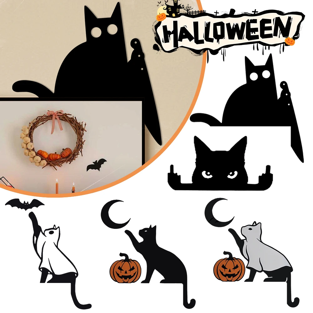 

Halloween Black Cat Door Topper Door Frame Decorations Windows Metal Corner Sign Wall Decor for Home Room Bedroom Office ﻿