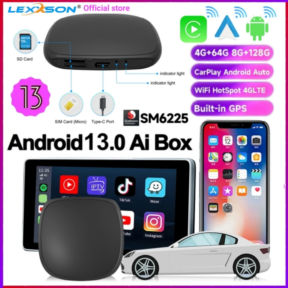 

2024 New CarPlay TV Box Android Auto Wireless Carplay Adapter Android 13 SM6225 8 64G 128G Smart AI Box For Netflix Spotify Kia