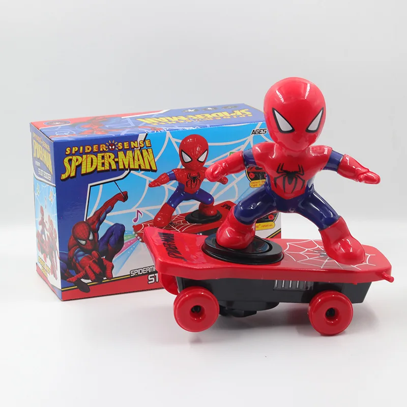 Spiderman Ironman Cool Scooter Trick Spin Tricycle Kids Electric Toys Stand Up Automatically When You Fall Car Toy for Children