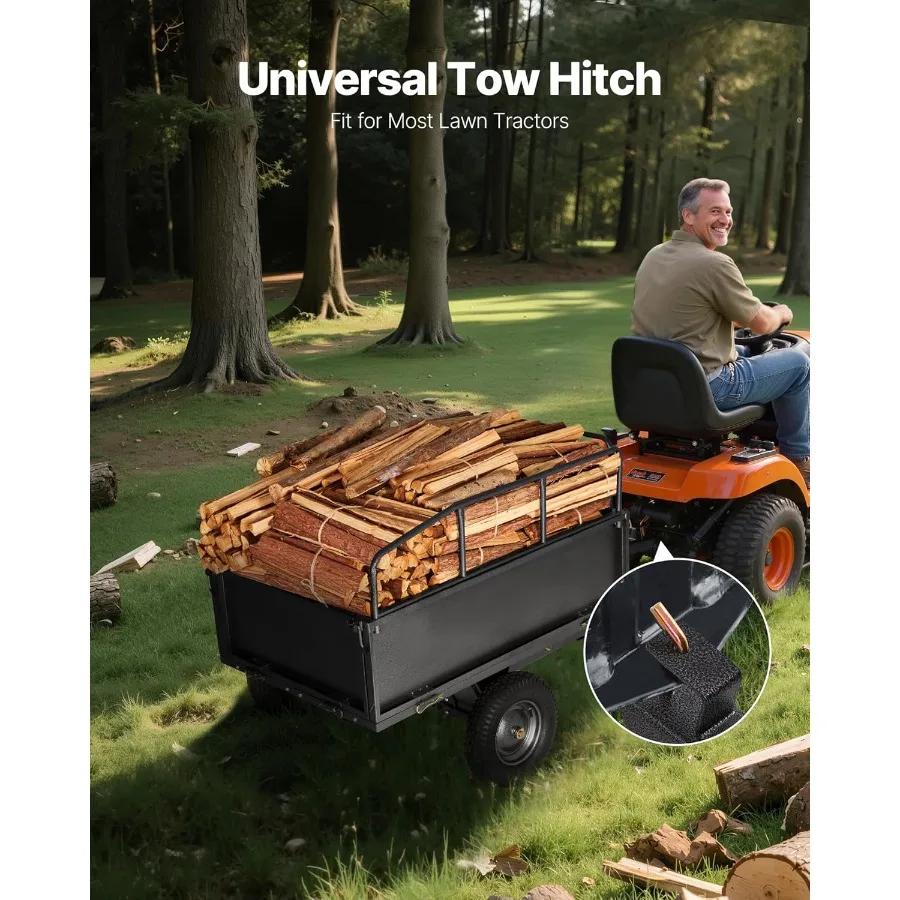 Heavy Duty ATV Trailer Tow Behind Dump Cart 17 Cu.Ft. 600lbs Capacity Pull Behind Steel Yard Wagon Dump Trailer for Tractor Law