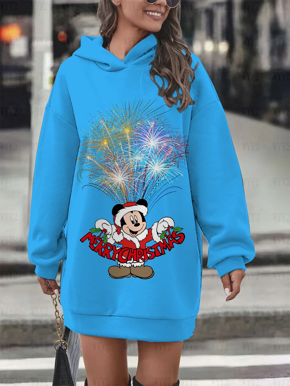 Autumn and winter new printed role play hoodie Christmas Disney Mickey Minnie women's chic street fashion loose dress