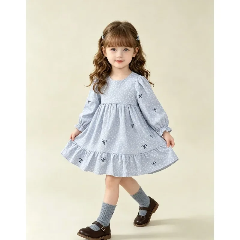 Kinder Mädchenkleid RAISE Herbst Schleife Blumendruck Kinder Mädchen Prinzessinnenkleid Rundhals 2-8 Jahre Mädchen Langarmkleid Haarband – Detail 13