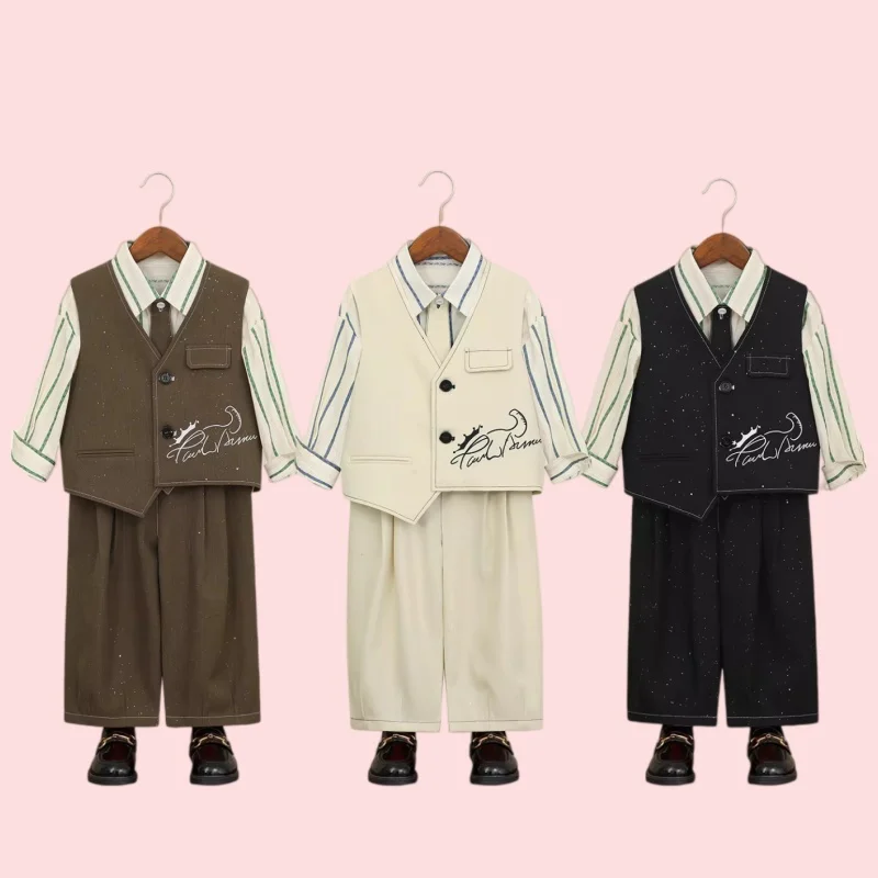 New Spring/Autumn Children's British Style Suit Set Handsome Baby Formal Wear For Wedding Kids Piano Performance Costume