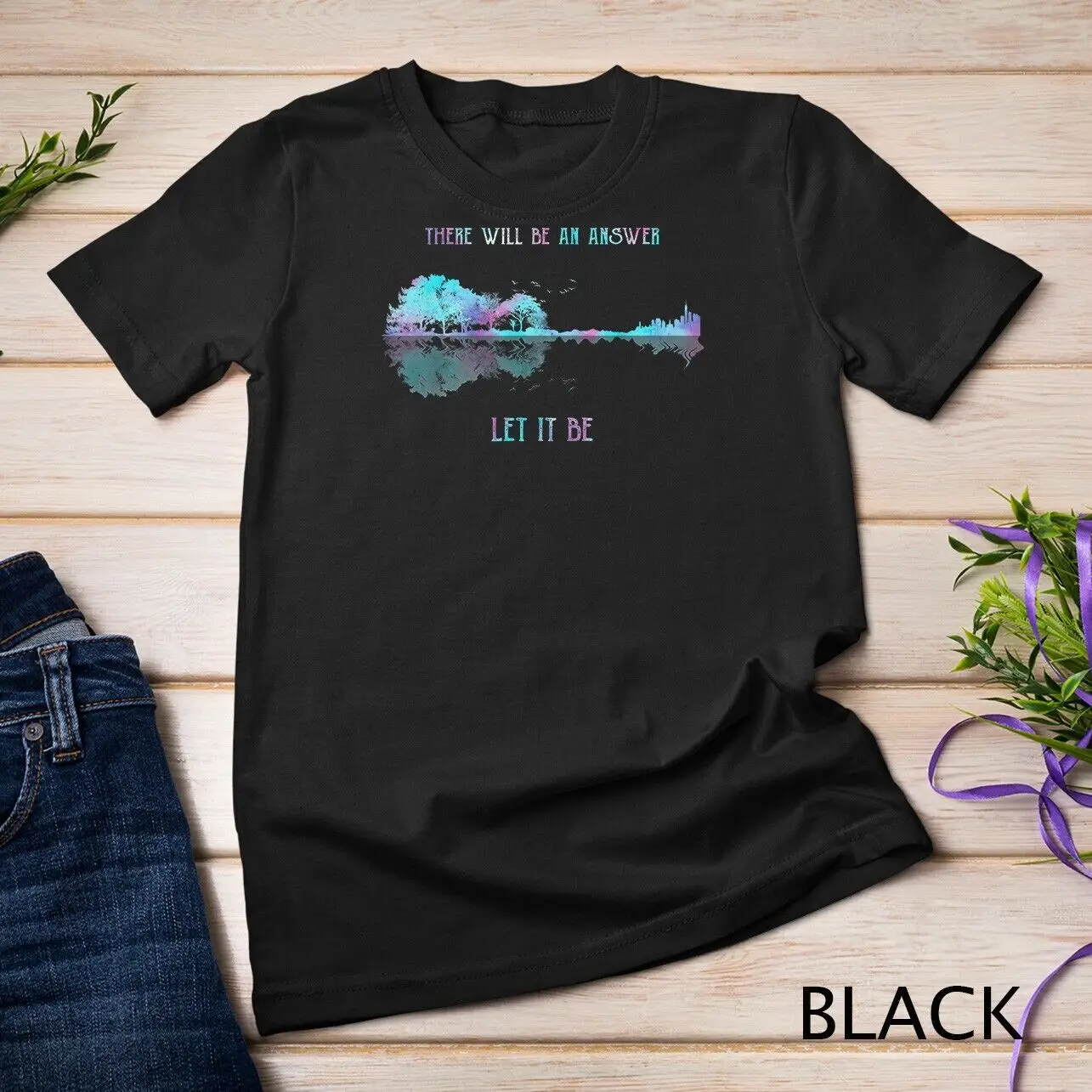 Watercolor Tree Sky There Will Be an Answer Let-It Be Guitar Unisex T-shirt