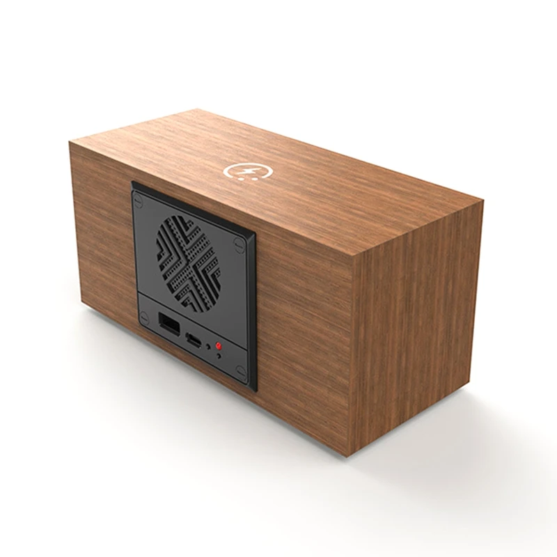 Vintage Dual Alarm Clock Radio With Wireless Charging, FM Radio, LED Display, Dimmer Control For Bedroom