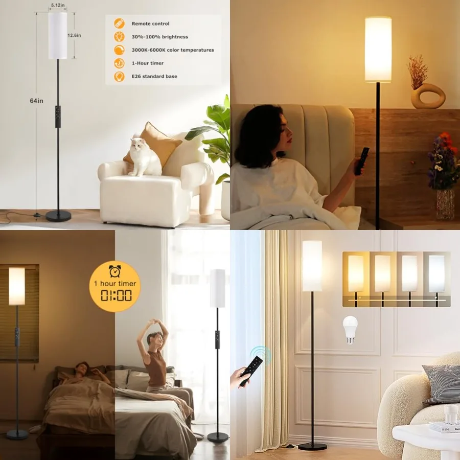 

Floor Lamps for Livg Room, 64" Modern Floor Lamp with Remote Control and Stepless Dimmable Colors Temperature and Brightness, S