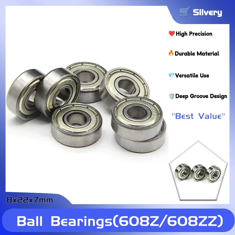 

Ball Bearings 608Z 608ZZ Deep Groove 8x22x7mm ABEC-7 Mini Ball Bearing Carbon Steel for Skateboard Scooter 3D Printer Parts