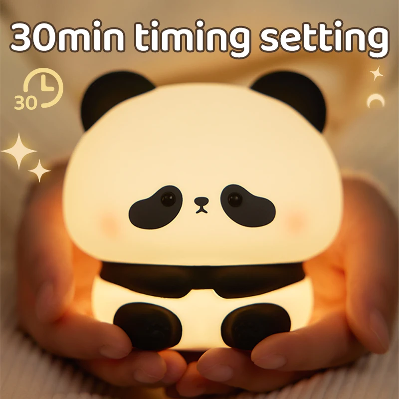 Panda LED Night Light Cute Silicone Night Light USB Rechargeable Touch Night Lamp Bedroom Timing Lamp Decoration Children\'s Gift