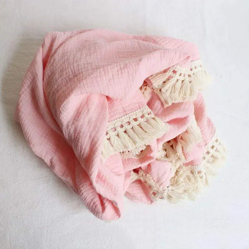 

L38E Newborn Swaddle Receiving Blanket Muslin Gauze Bath Wrap Unisex Tassel Infant Baby Blanket