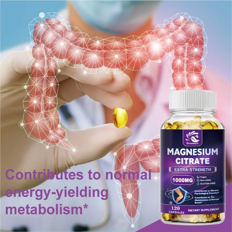 Greensure High Absorption Magnesium Citrate Capsules 1000 Mg Citric Acid Complex for Muscle, Nerve, Bone and Heart Support