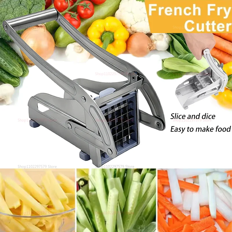 Máquina cortadora de patatas fritas de primera calidad, herramienta de corte de verduras de acero inoxidable, corte rápido, 2 cuchillas para el hogar, cocina y restaurante