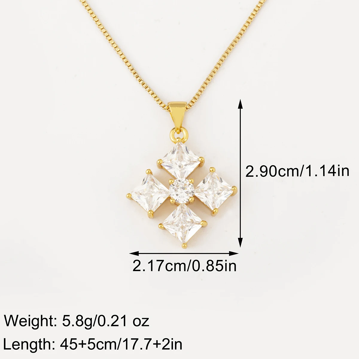 Nidin Vintage Hollow Flower Pendant For Women Rectangle Shiny Crystal Zircon Box Chain Necklaces Statement Daily Wear Jewelry