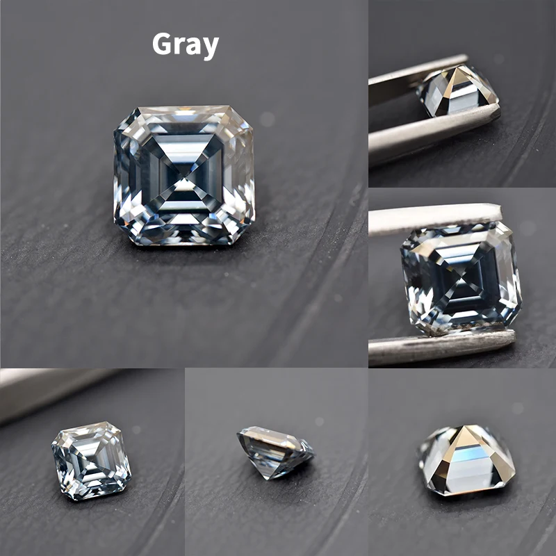Moissanite Loose Stone Asscher Cut Multiple Colors VVS1 Pass Diamond Tester Gemstone for DIY Jewelry Making with Certificate
