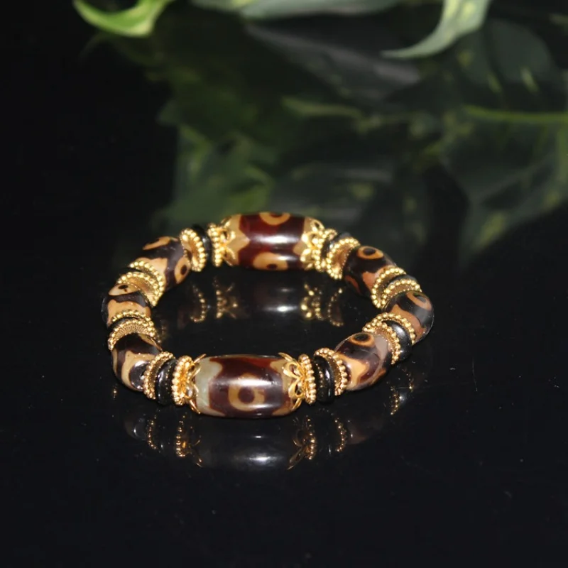 

Тибетский стиль, трехиглазый Дзи, античный браслет из старого агата из бисера, ретро-модный универсальный браслет